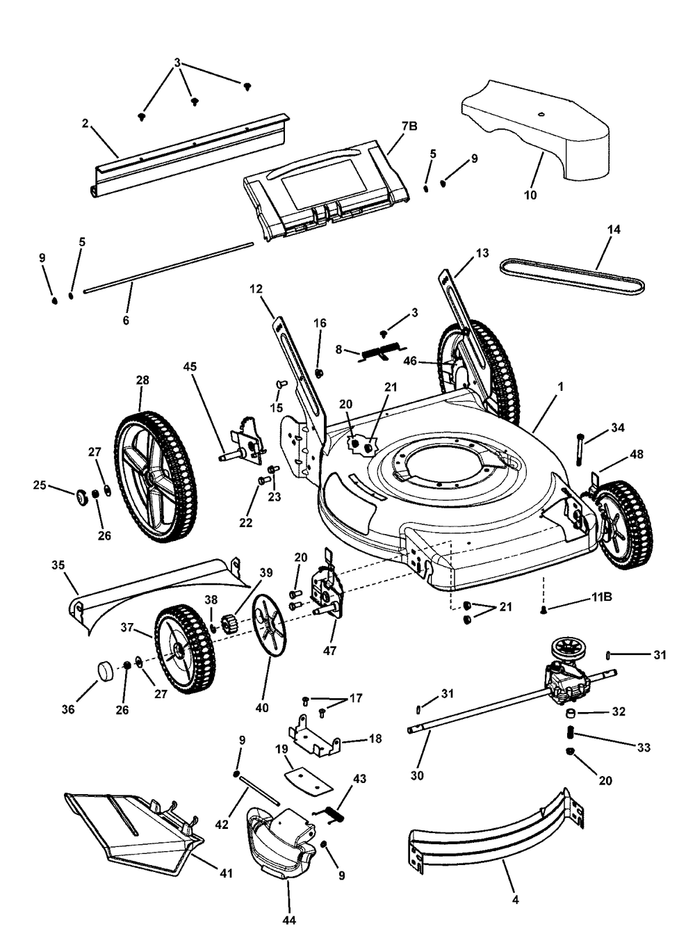 Deck Assembly - Hi-Wheel Diagram and Parts List for 7800462-EMP22675HW 2009 Briggs and Stratton Lawn Mower